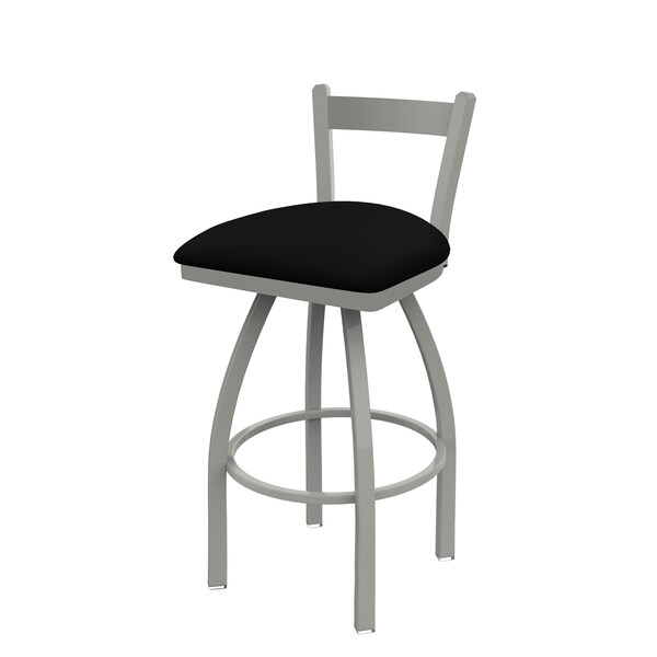 25" Low Back Swivel Counter Stool, Nickel Finish, Black Vinyl Seat